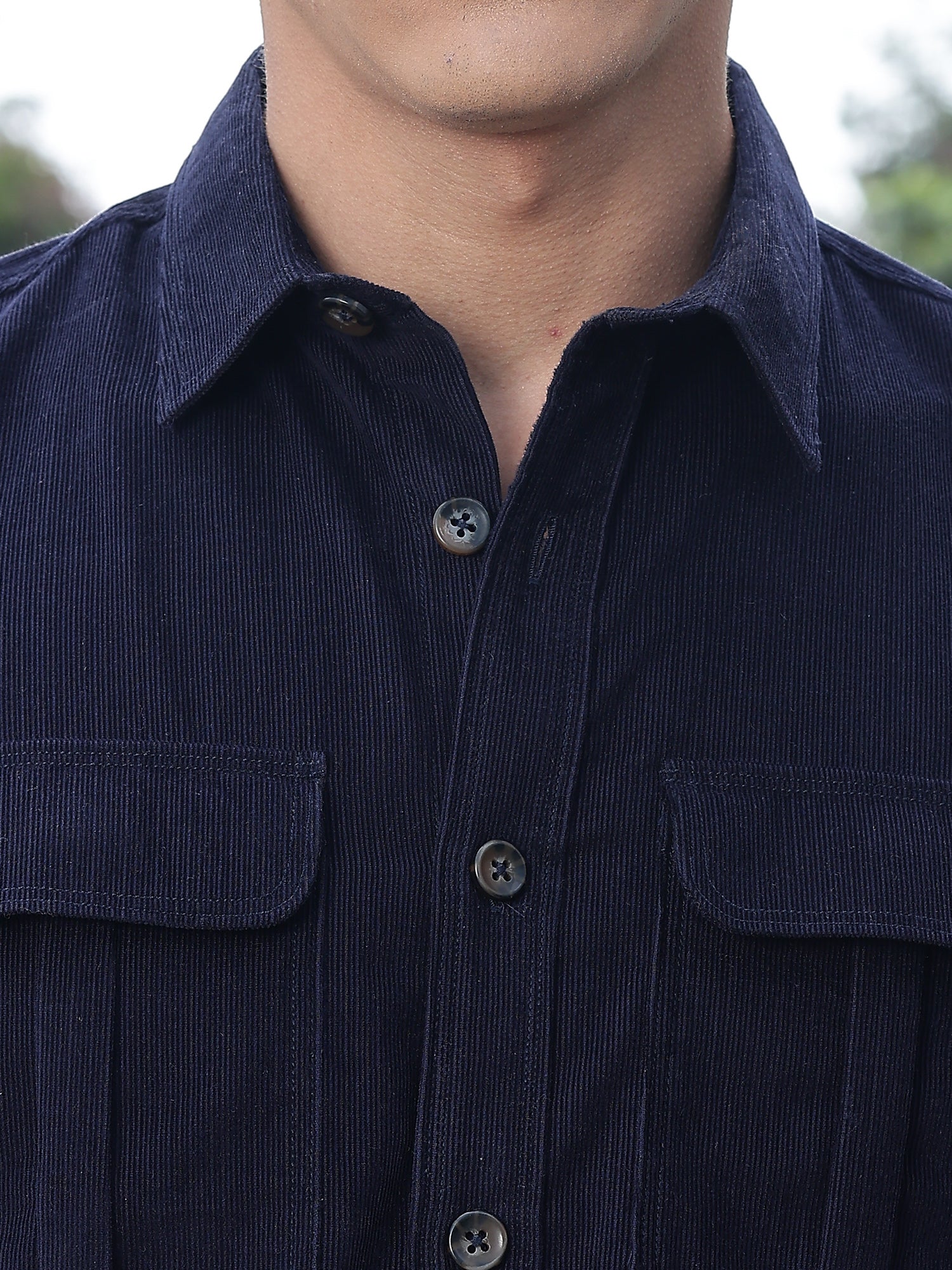 Thomas Scott Men Navy Slim Fit Long Sleeves Corduroy Casual Shirt