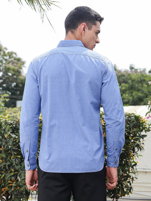 Thomas Scott Men Blue Slim Fit Long Sleeves Spread Collar Filafil Casual Shirt