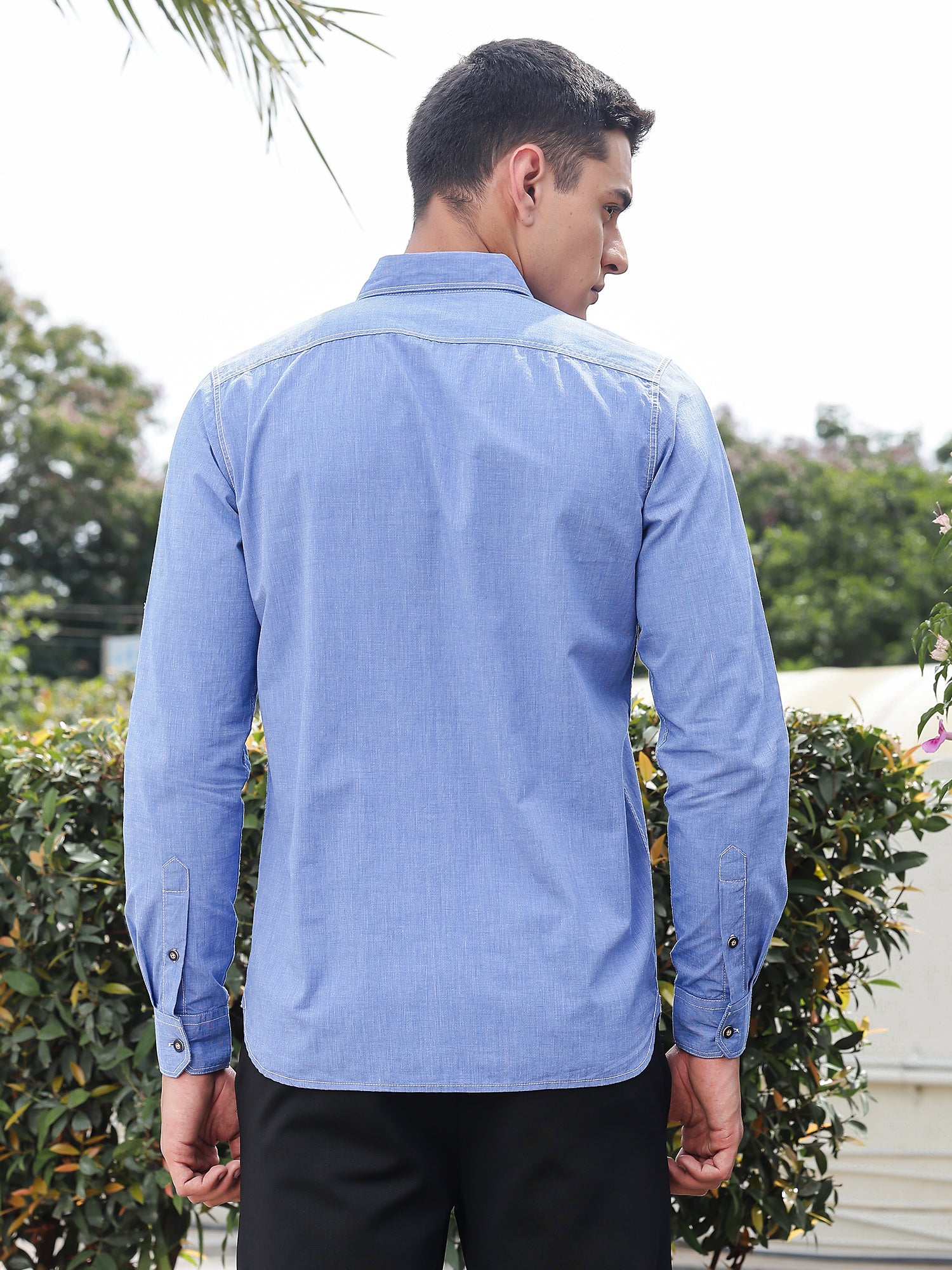 Thomas Scott Men Blue Slim Fit Long Sleeves Spread Collar Filafil Casual Shirt