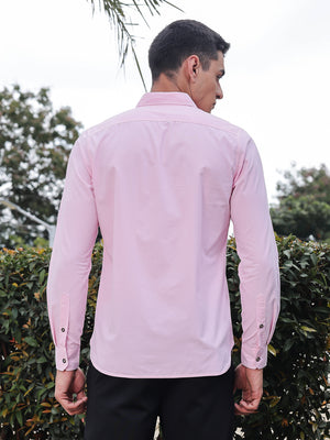 Thomas Scott Men Light Pink Slim Fit Long Sleeves Spread Collar Filafil Casual Shirt