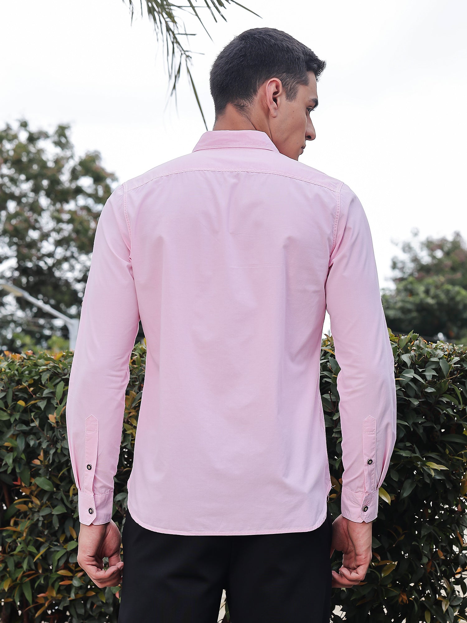 Thomas Scott Men Light Pink Slim Fit Long Sleeves Spread Collar Filafil Casual Shirt