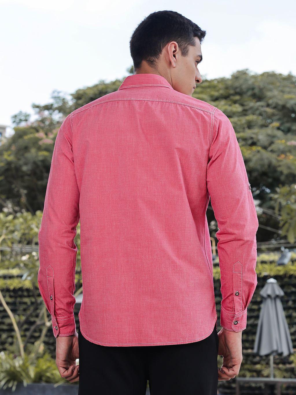 Thomas Scott Men Red Slim Fit Long Sleeves Spread Collar Filafil Casual Shirt