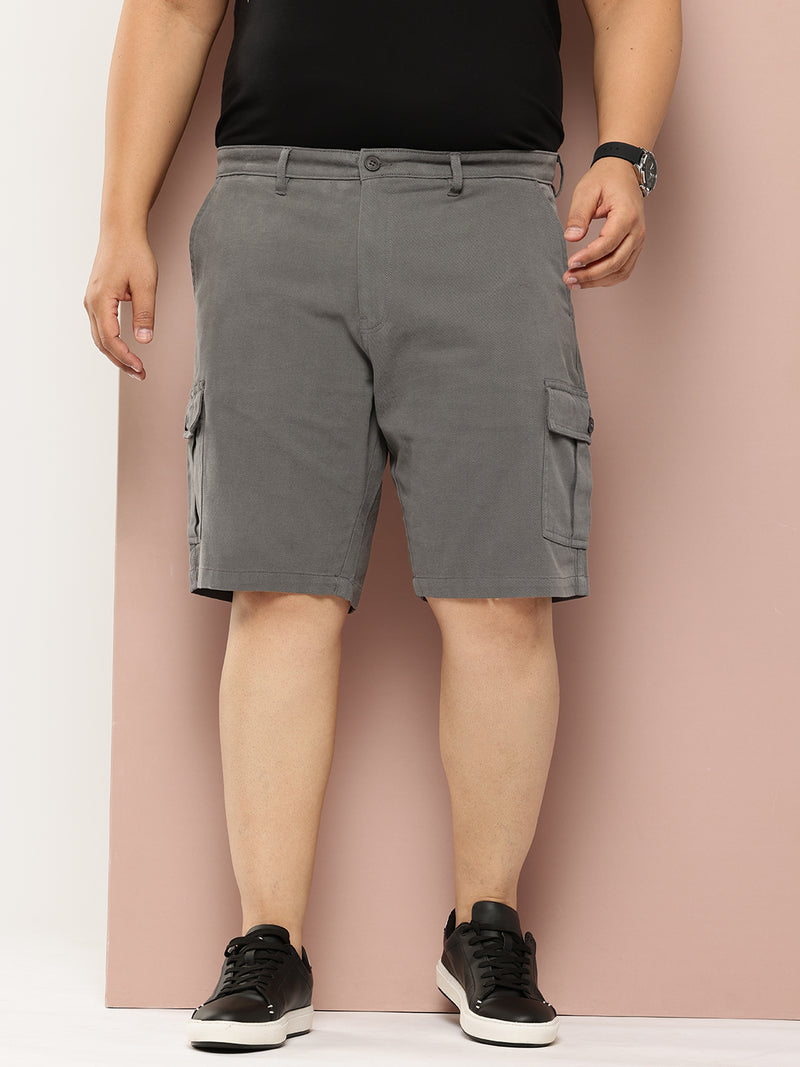 Thomas Scott Men Steel Grey Plus Size Regular Fit Mid-Rise Woven Cargo Shorts