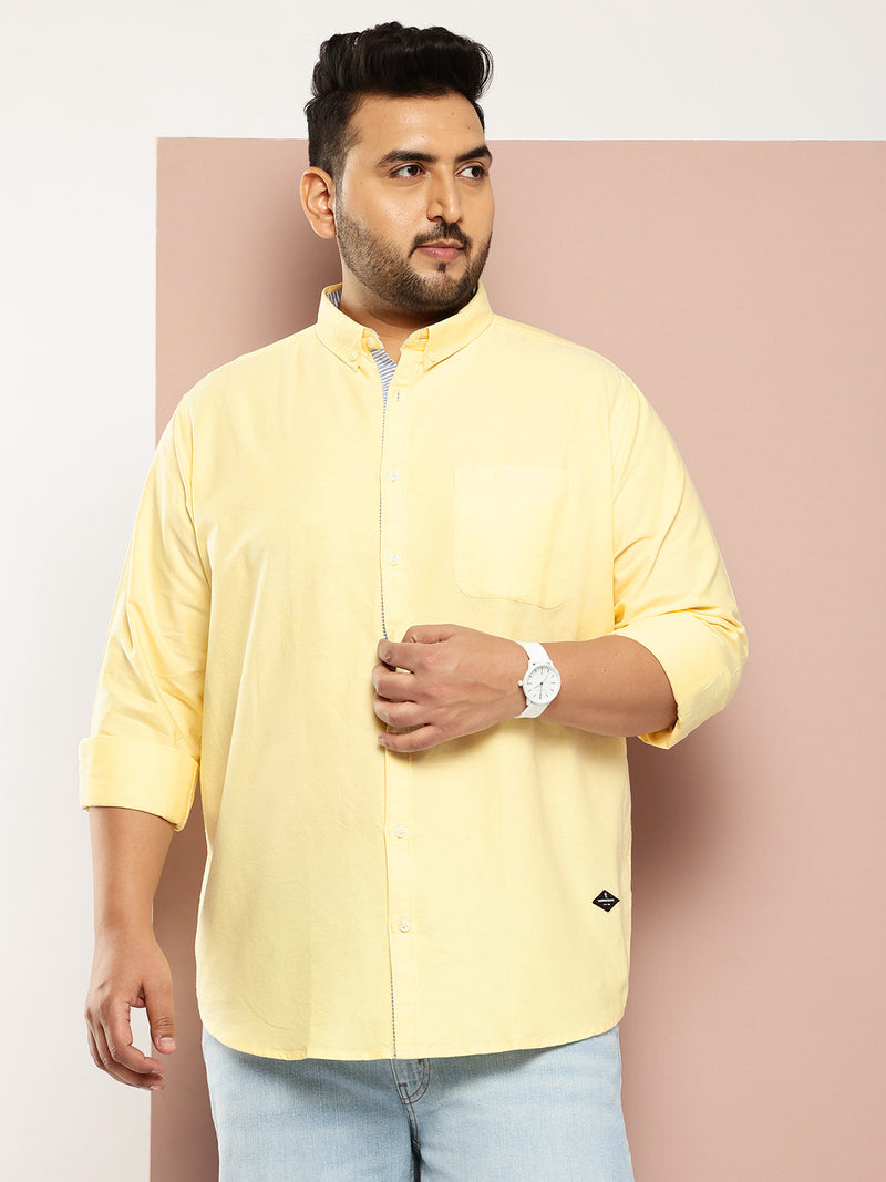 Thomas Scott Men Yellow Plus Size Regular Fit Long Sleeves Button-Down Collar Cotton Casual Shirt