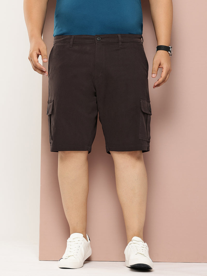 Thomas Scott Men Black Plus Size Regular Fit Mid-Rise Woven Cargo Shorts