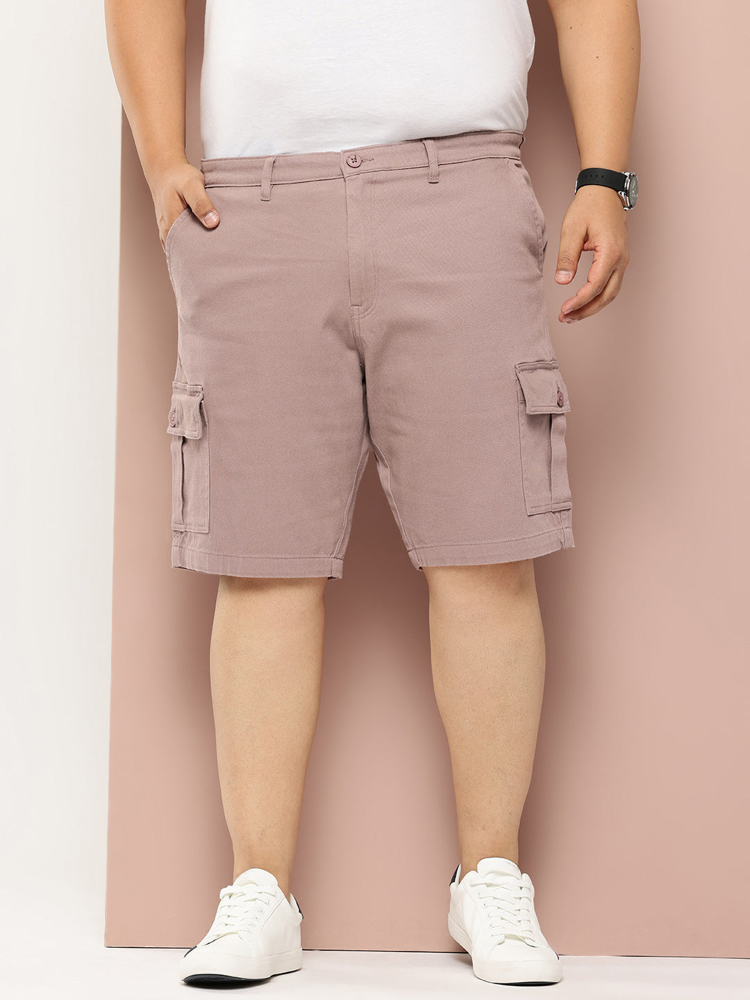Thomas Scott Men Lavender Plus Size Regular Fit Mid-Rise Woven Cargo Shorts