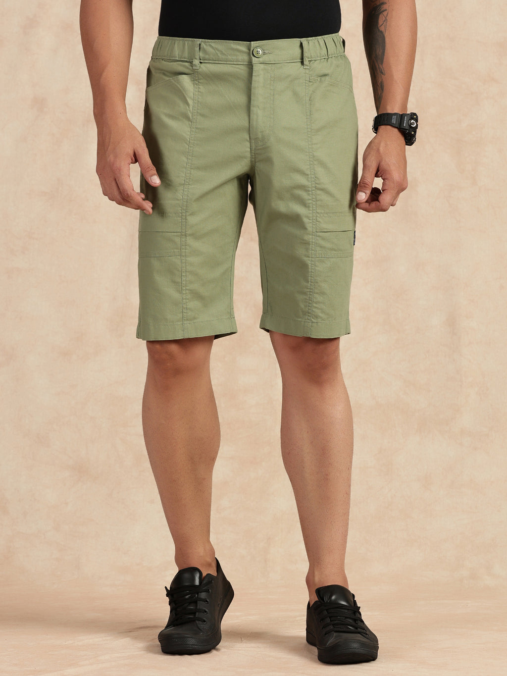 Thomas Scott Men Light Green Regular Fit Mid Rise Pure Cotton Shorts