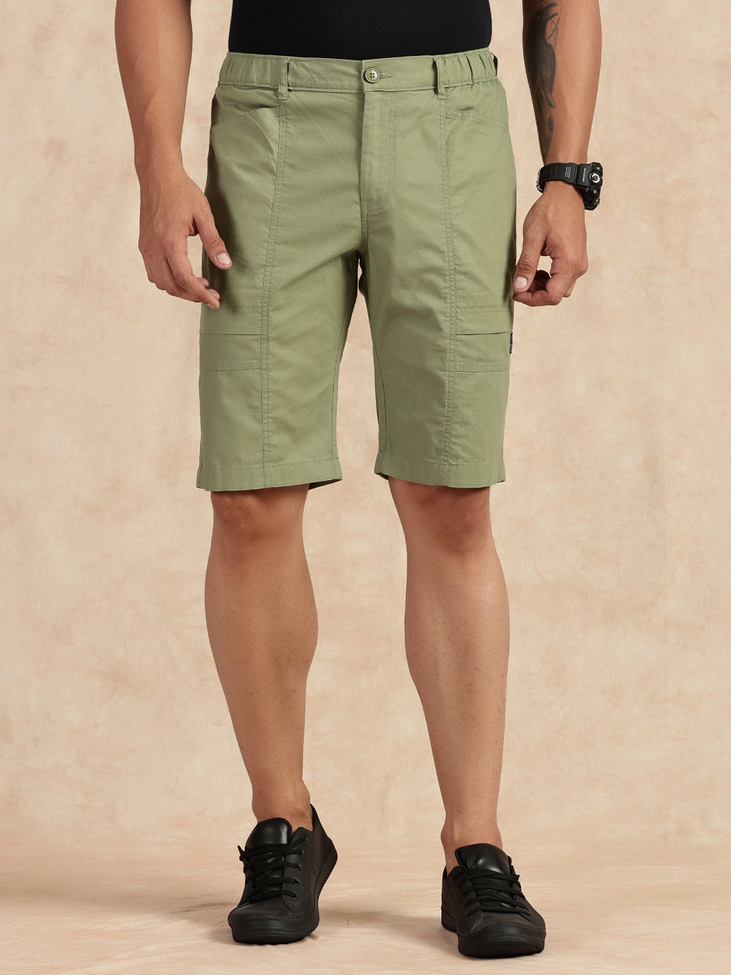 Thomas Scott Men Light Green Regular Fit Mid Rise Pure Cotton Shorts