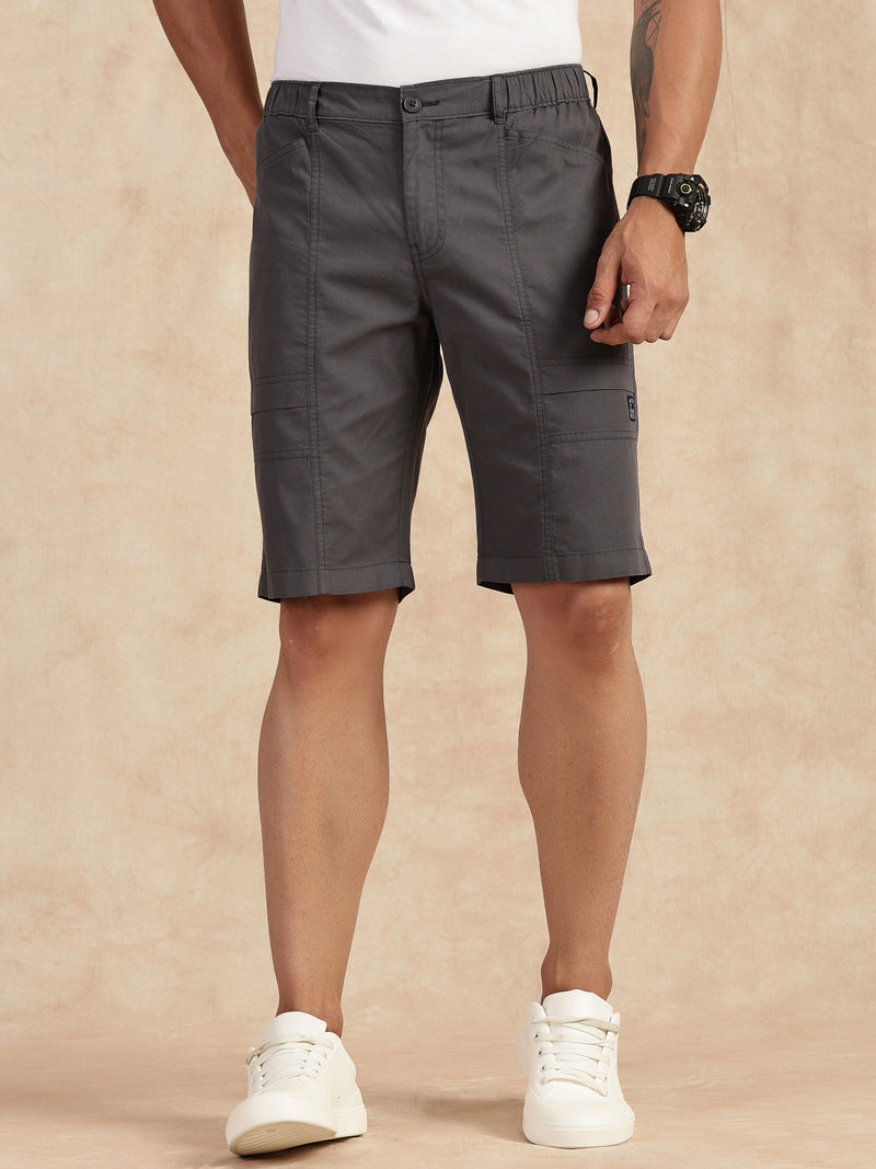 Thomas Scott Men Grey Regular Fit Mid Rise Pure Cotton Shorts