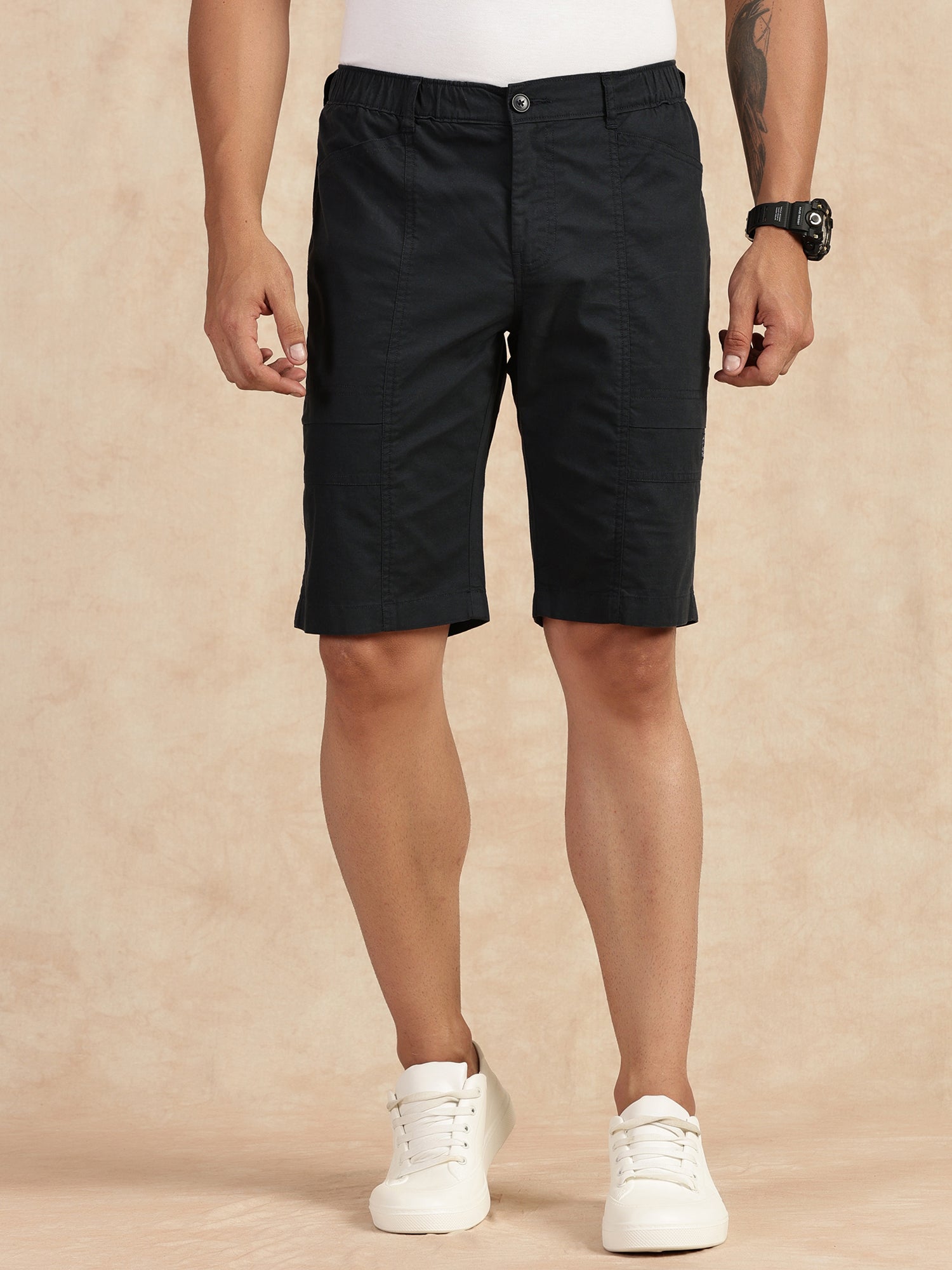 Thomas Scott Men Dark Grey Regular Fit Mid Rise Pure Cotton Shorts