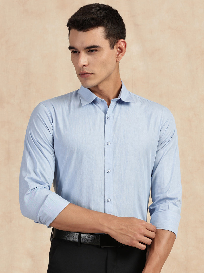 Thomas Scott Men Light Blue Slim Fit Long Sleeves Button-Down Collar Solid Filafil Formal Shirt