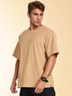 Thomas Scott Men Beige Towel Terry Oversized Short Sleeves Round Neck Solid Knitted Tshirt