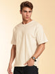 Thomas Scott Men White Towel Terry Oversized Short Sleeves Round Neck Solid Knitted Tshirt