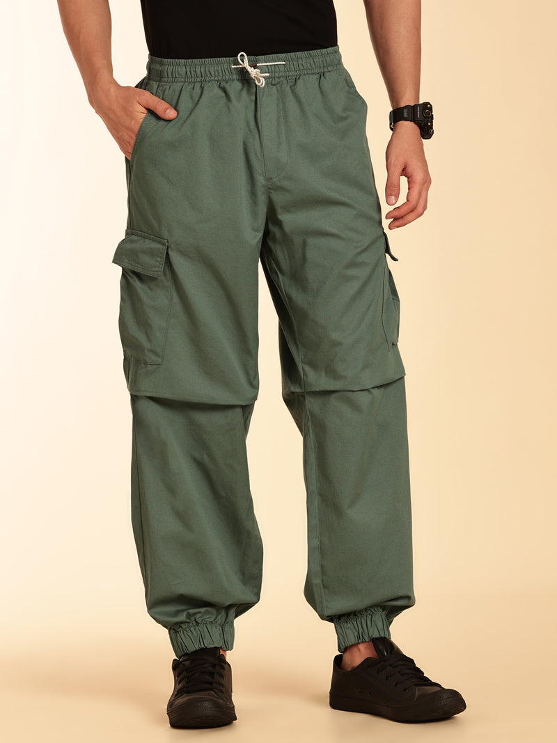 Thomas Scott Men SeaGreen Mid-Rise Regular Fit Parashute Cargos Trousers