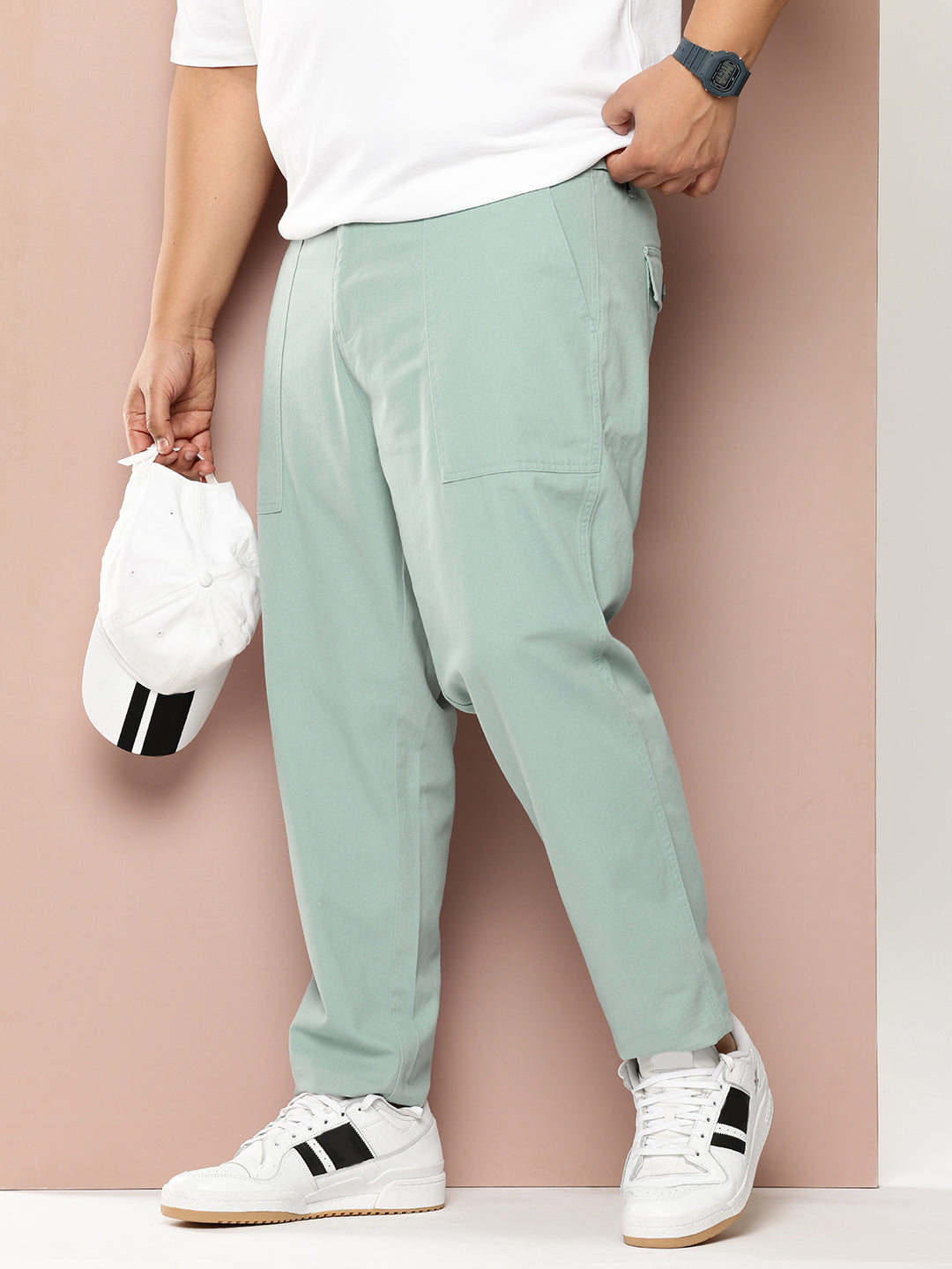 Thomas Scott Men Blue Plus Size Smart Easy Wash Regular Fit Mid-Rise Solid Woven Trouser