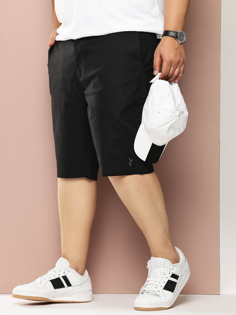 Thomas Scott Men Black Plus Size Mid-Rise Regular Fit Woven Chinos Shorts