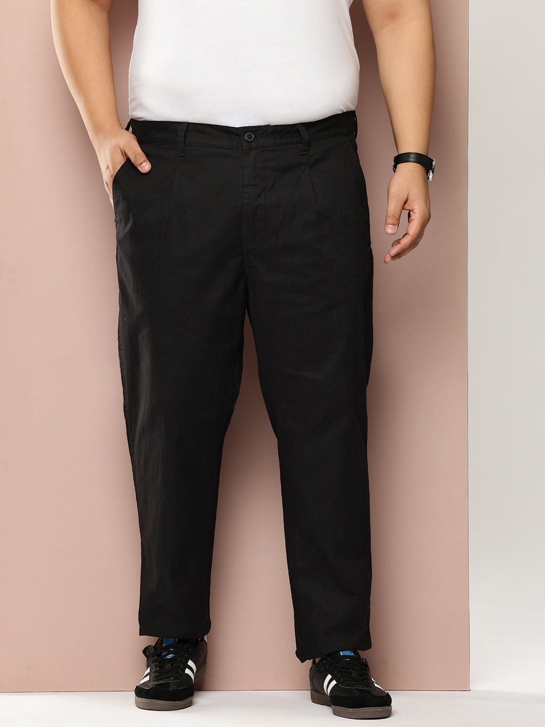 Thomas Scott Men Black Plus Size Mid-Rise Straight Fit Woven Chinos Trouser