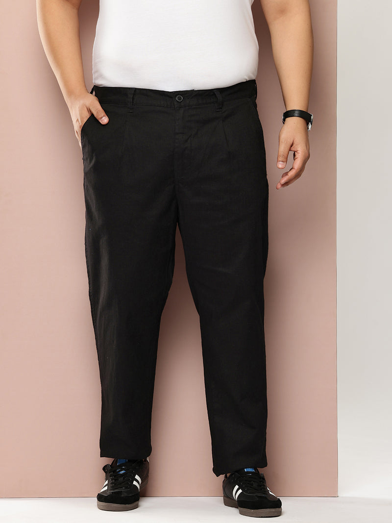 Thomas Scott Men Black Plus Size Mid-Rise Straight Fit Woven Chinos Trouser