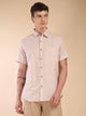 Thomas Scott Men Beige Regular Fit Short Sleeves Spread Collar Linen Casual Shirt