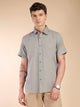 Thomas Scott Men Grey Regular Fit Short Sleeves Spread Collar Linen Casual Shirt