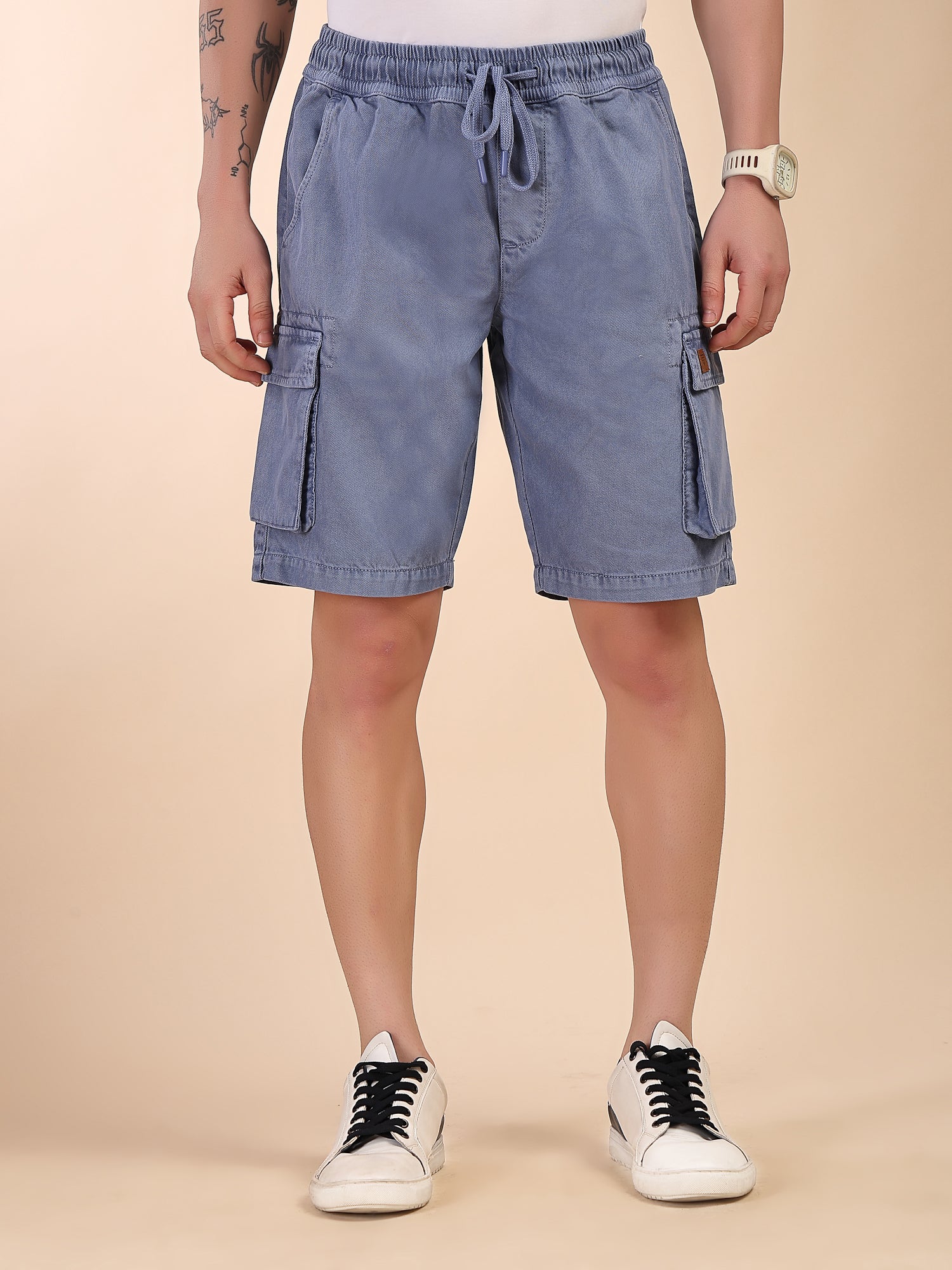 Thomas Scott Men Blue Mid-Rise Straight Fit Above Knee Cotton Woven Cargo Shorts