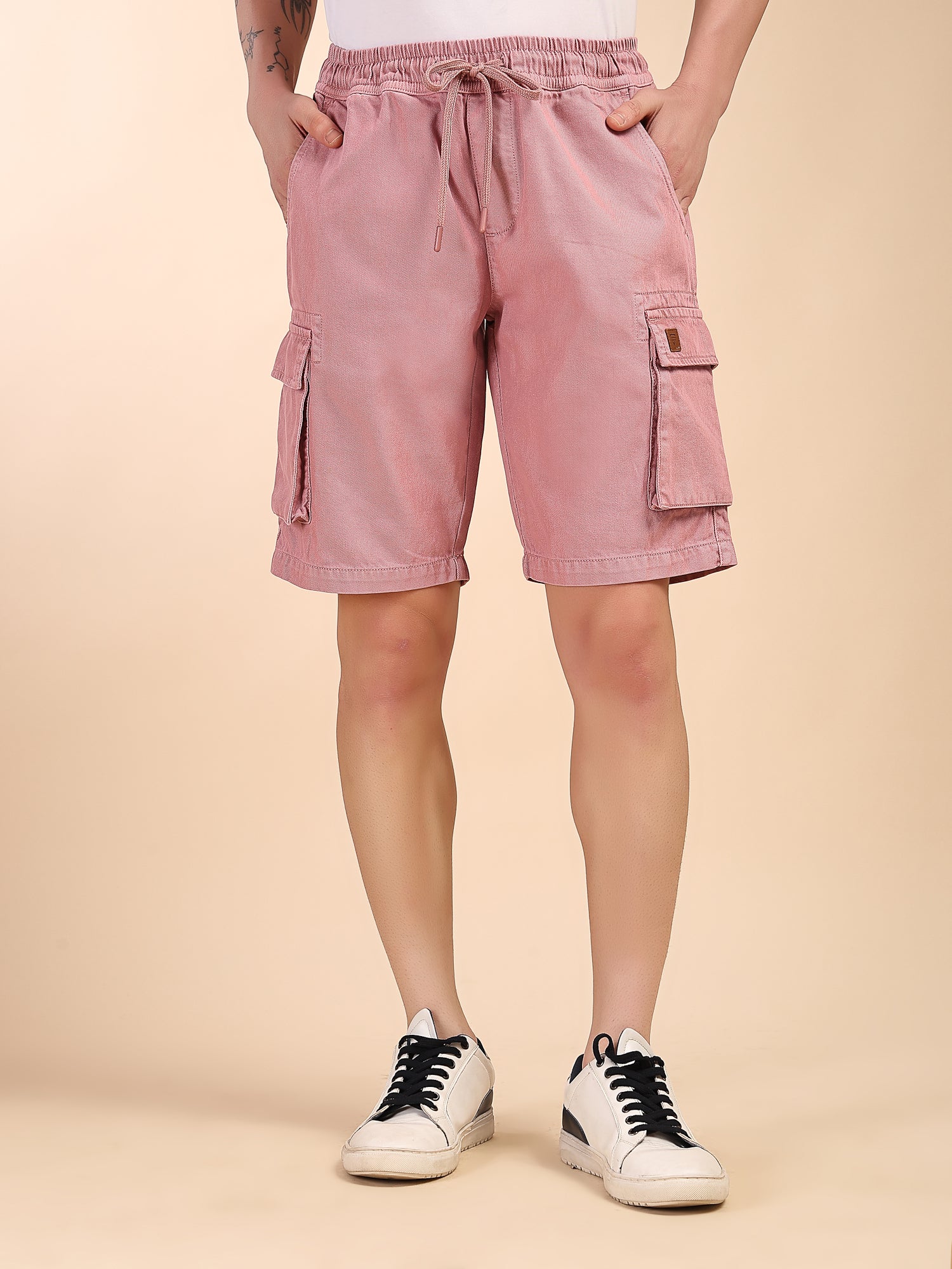 Thomas Scott Men Pink Mid-Rise Straight Fit Above Knee Cotton Woven Cargo Shorts
