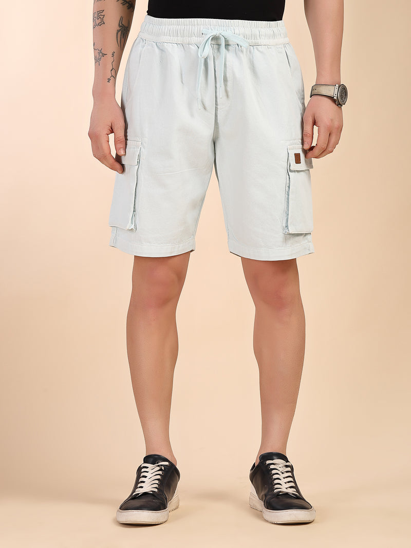 Thomas Scott Men Sky Blue Mid-Rise Straight Fit Above Knee Cotton Woven Cargo Shorts
