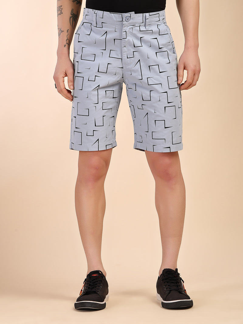 Thomas Scott Men Blue Mid-Rise Regular Fit Geometric Print Cotton Woven Chinos Shorts