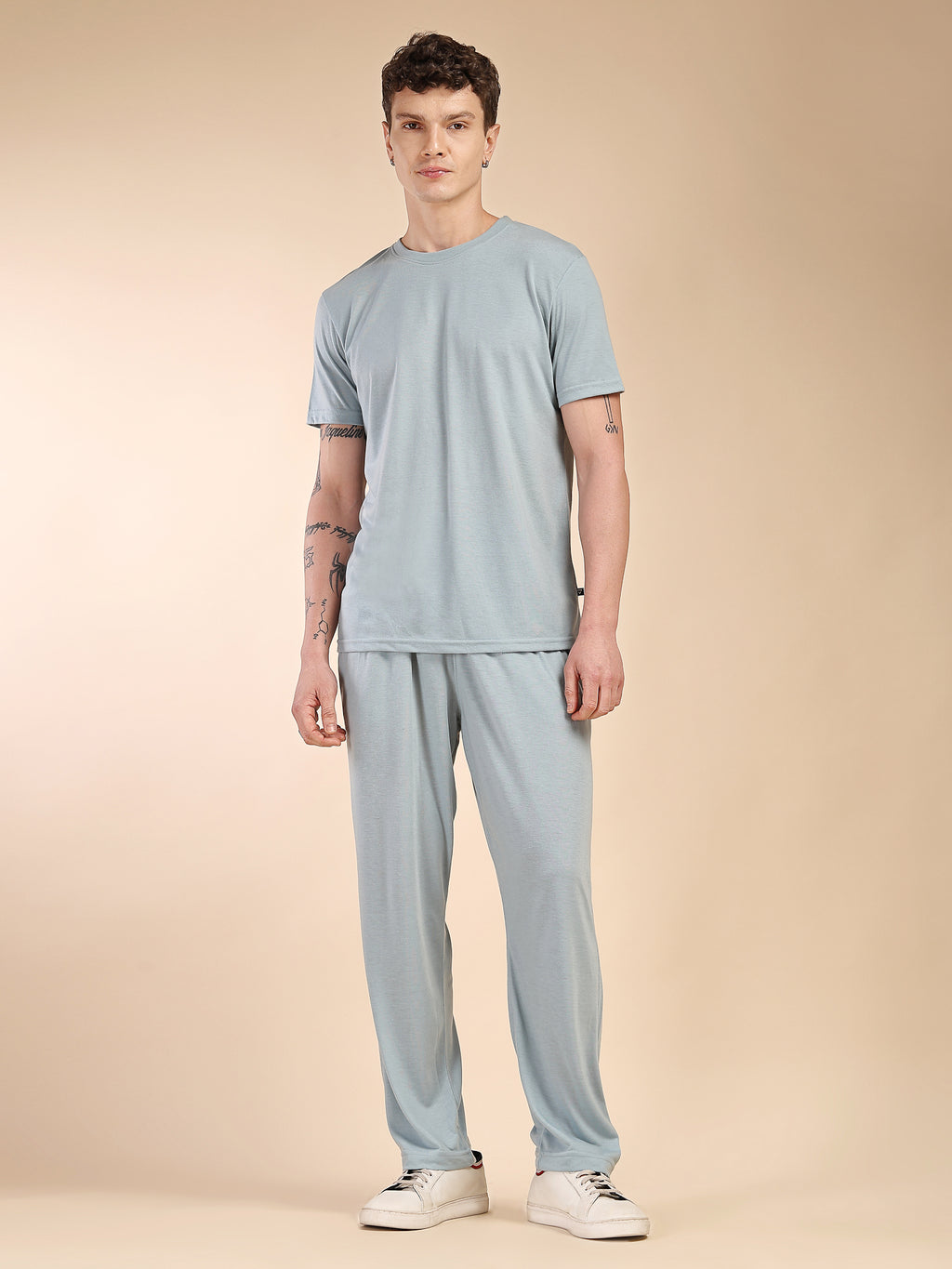 Thomas Scott Men Blue Round Neck Relaxed Fit Solid Polyester Co-Ords Set
