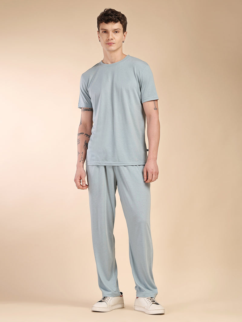 Thomas Scott Men Blue Round Neck Relaxed Fit Solid Polyester Co-Ords Set