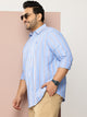 Thomas Scott Men Blue Plus Size Regular Fit Long Sleeves Spread Collar 100% Cotton Oxford Casual Shirt