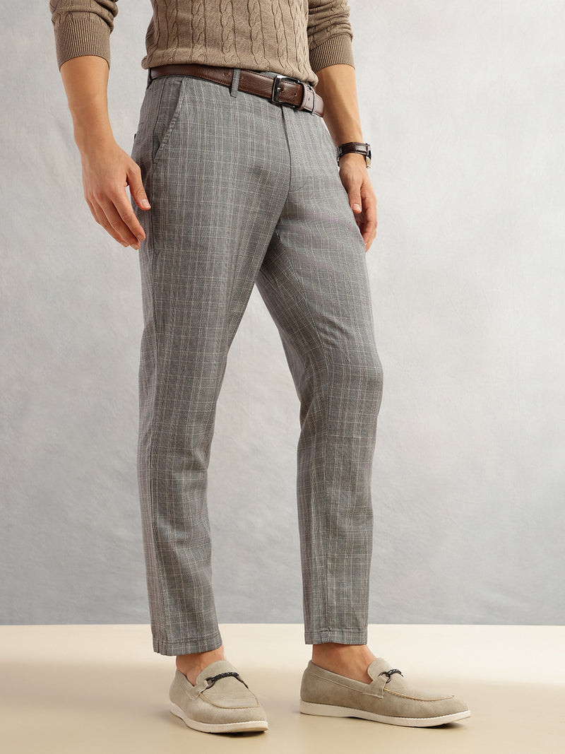 Thomas Scott Men Black Straight Fit Mid-Rise Checked Woven Regular Trouser