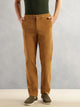 Thomas Scott Men Mustard Regular Fit Mid-Rise Self Texture Cross Corduroy Trouser