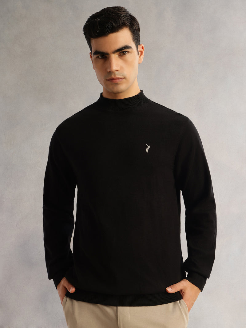 Thomas Scott Men Black Regular Fit Long Sleeves Turtle Neck 100% Cotton Solid Knitted Pullover Sweater