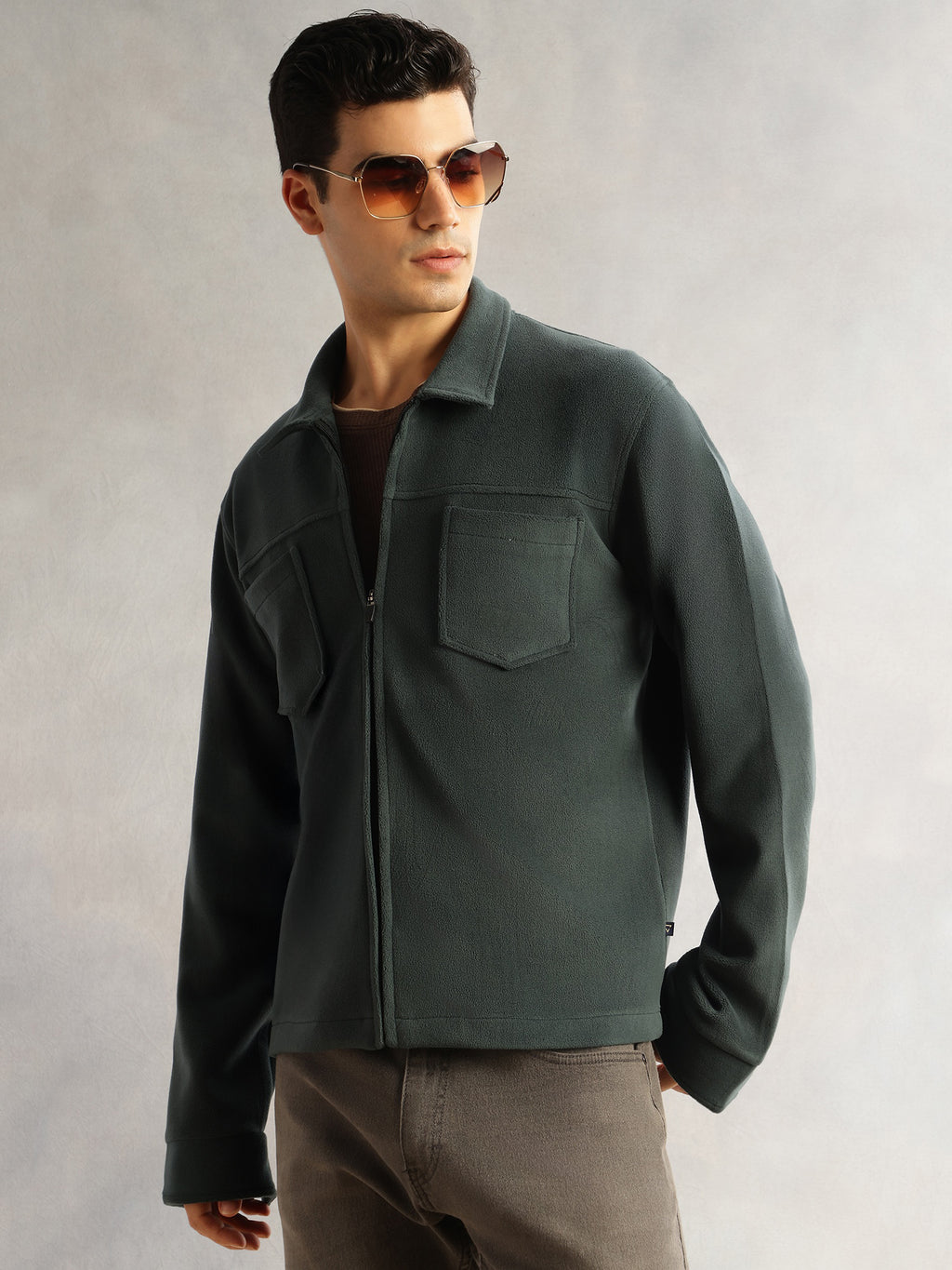 Thomas Scott Men Bottle Green Regular Fit Long Sleeves Self Design Polyester Knitted Open-Front Jacket