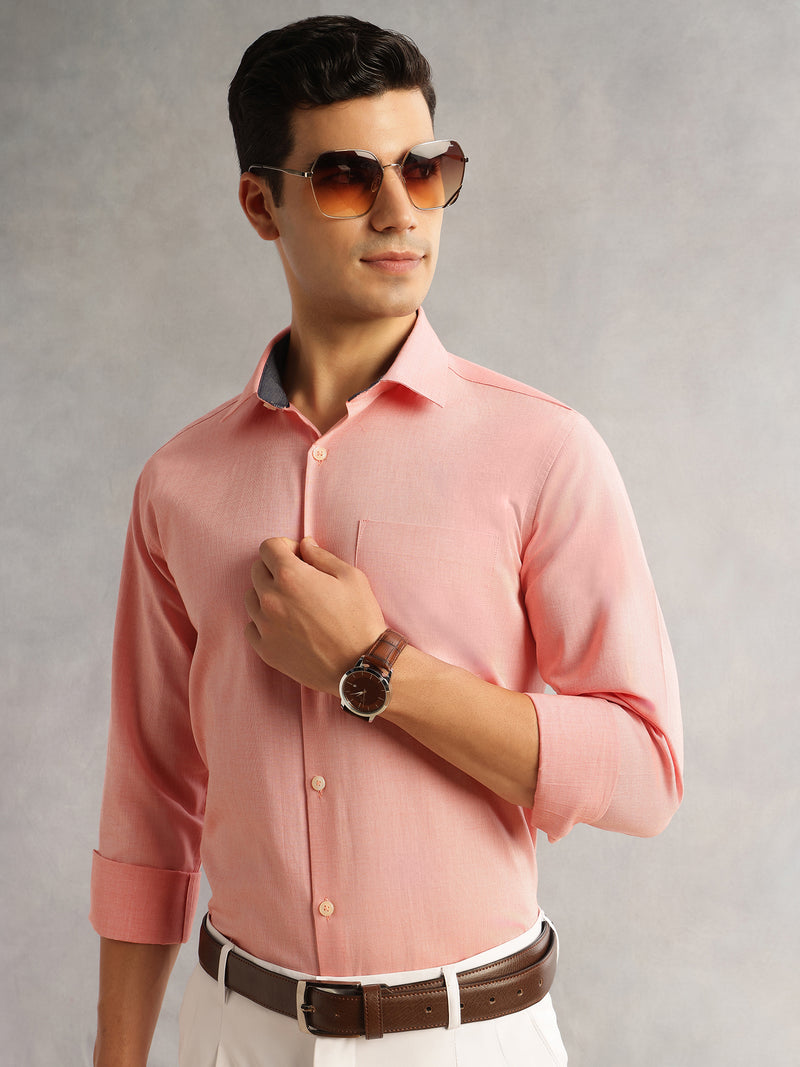 Thomas Scott Men Orange Regular Fit Long Sleeves Cutaway Collar 100% Cotton Filafil Formal Shirt