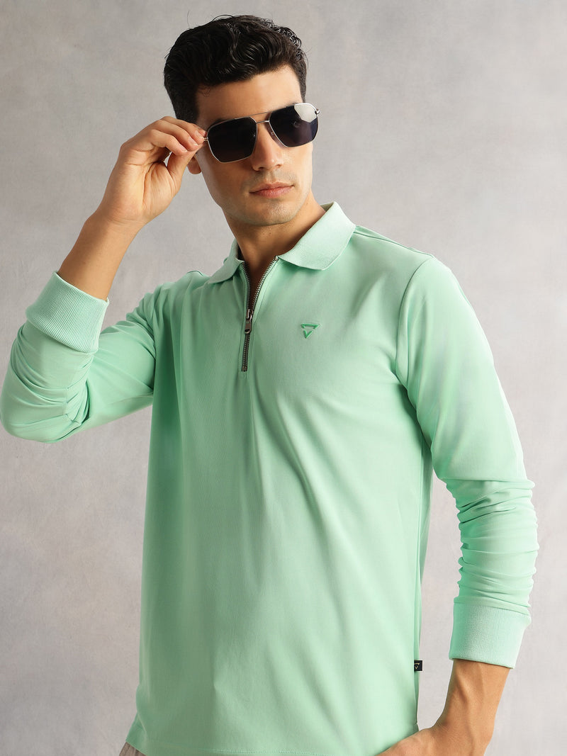 Thomas Scott Men Pista Regular Fit Long Sleeves Solid Polyester Knitted Polo Collar T-shirt