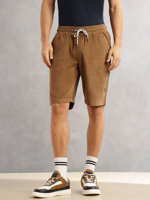 Beige Cricket Club Collection Regular Fit Mid-Rise Woven Cotrises Corduroy Shorts For Men