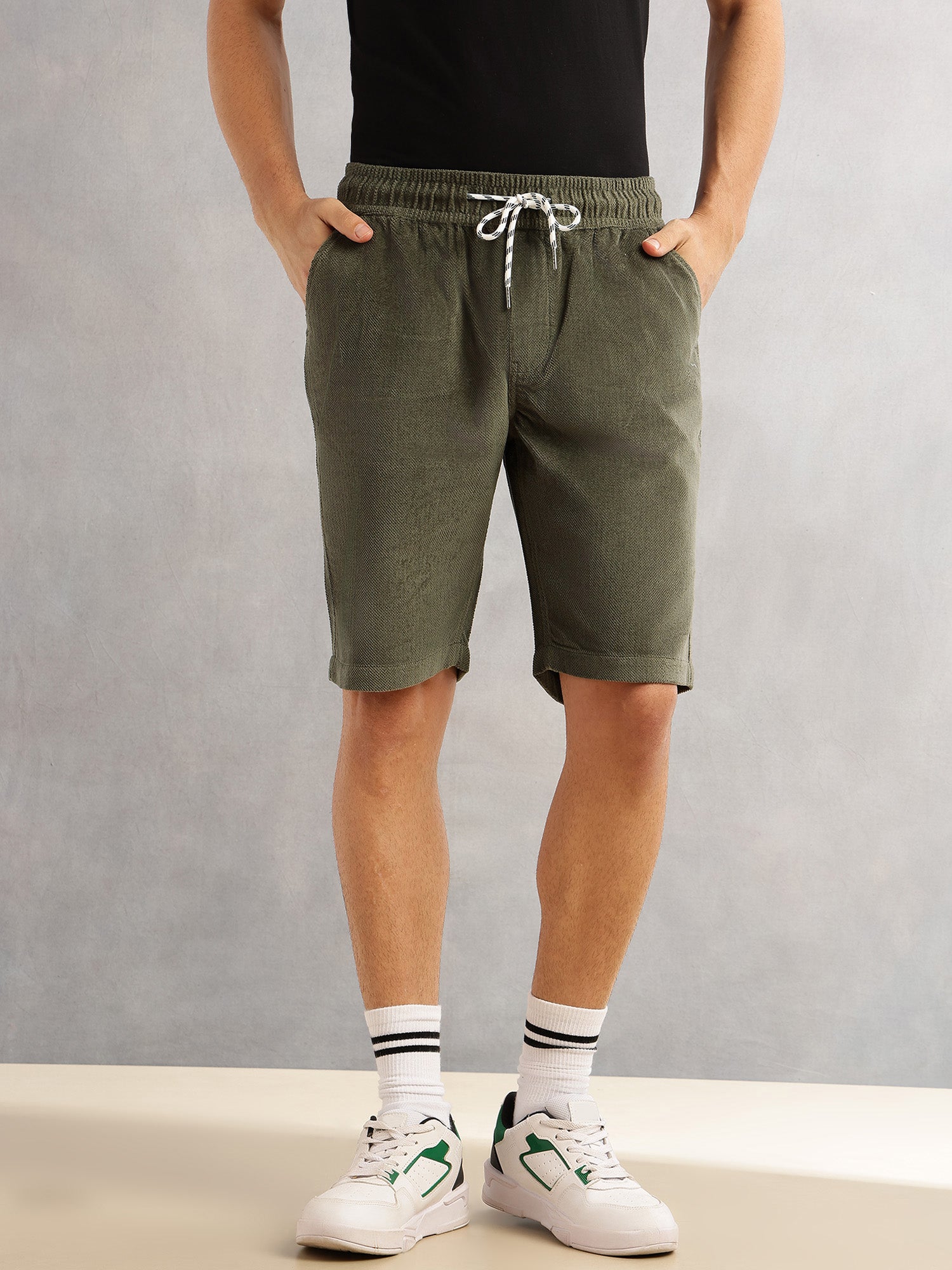 Thomas Scott Men Mint Regular Fit Mid-Rise Corduroy Casual Shorts