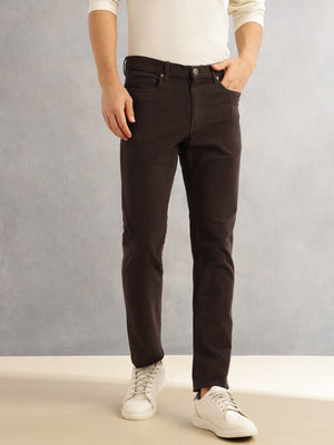 Thomas Scott Men Coffee Regular Fit Mid-Rise 5 Pockets Gabbar Corduroy Chinos Trouser