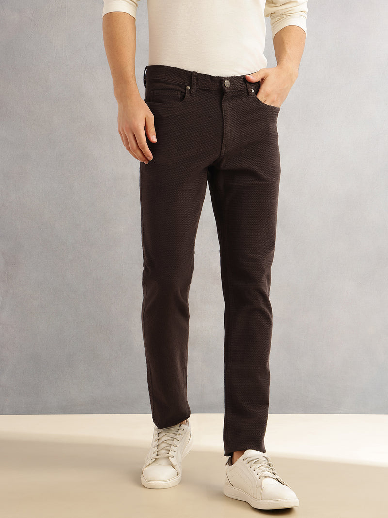 Thomas Scott Men Coffee Regular Fit Mid-Rise 5 Pockets Gabbar Corduroy Chinos Trouser