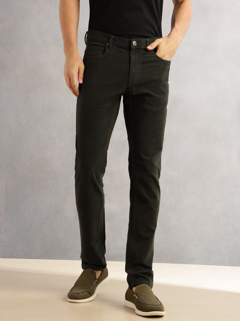 Thomas Scott Men Olive Regular Fit Mid-Rise 5 Pockets Gabbar Corduroy Chinos Trouser