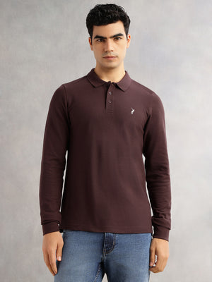Thomas Scott Men Brown Regular Fit Long Sleeves Solid Polo Collar Knitted T-shirt