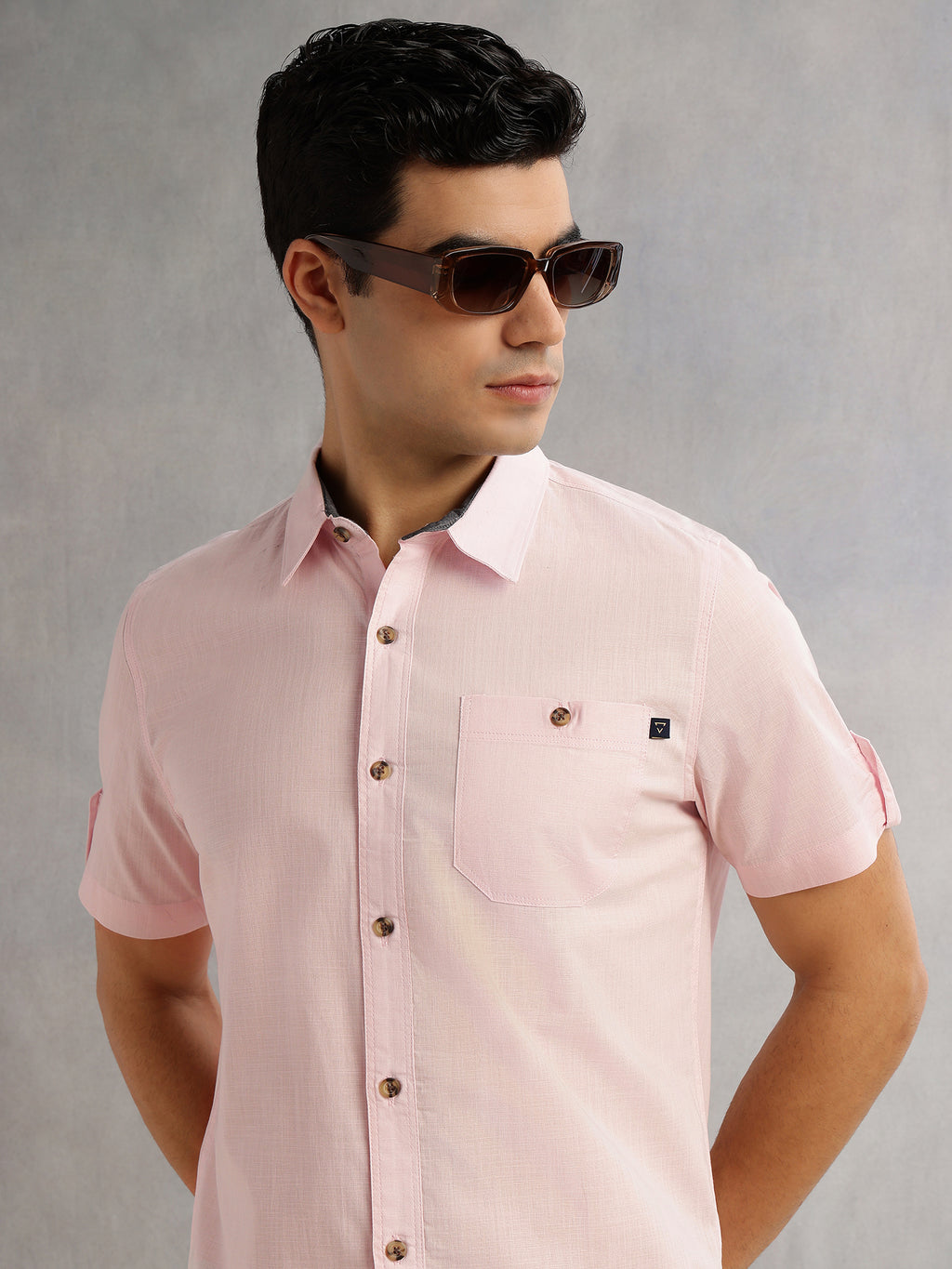 Thomas Scott Men Pink Regular Fit Short Sleeves Spread Collar 100% Cotton Casual Shirt