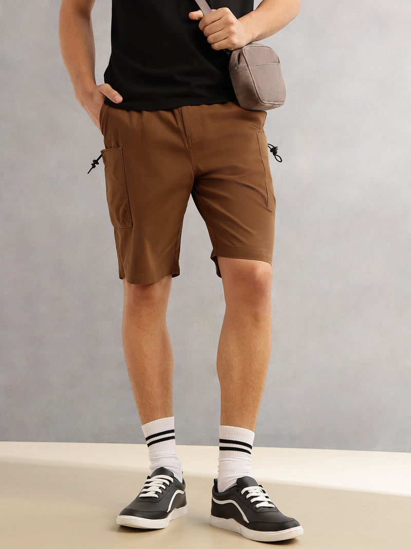 Thomas Scott Men Brown Relaxed Fit Mid-Rise Solid 100% Cotton Woven Cargo Shorts