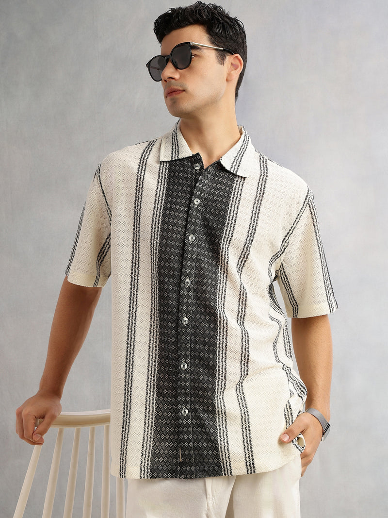 Thomas Scott Men Self Design Textured Regular Fit Semi-Sheer Casual Crochet Shirt