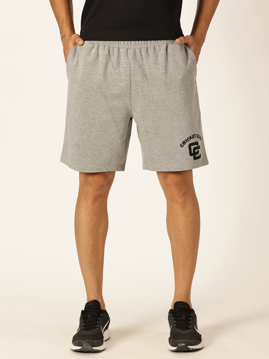Thomas Scott Men Grey Melange Regular Fit Mid-Rise Solid 2 Pockets Knitted Shorts