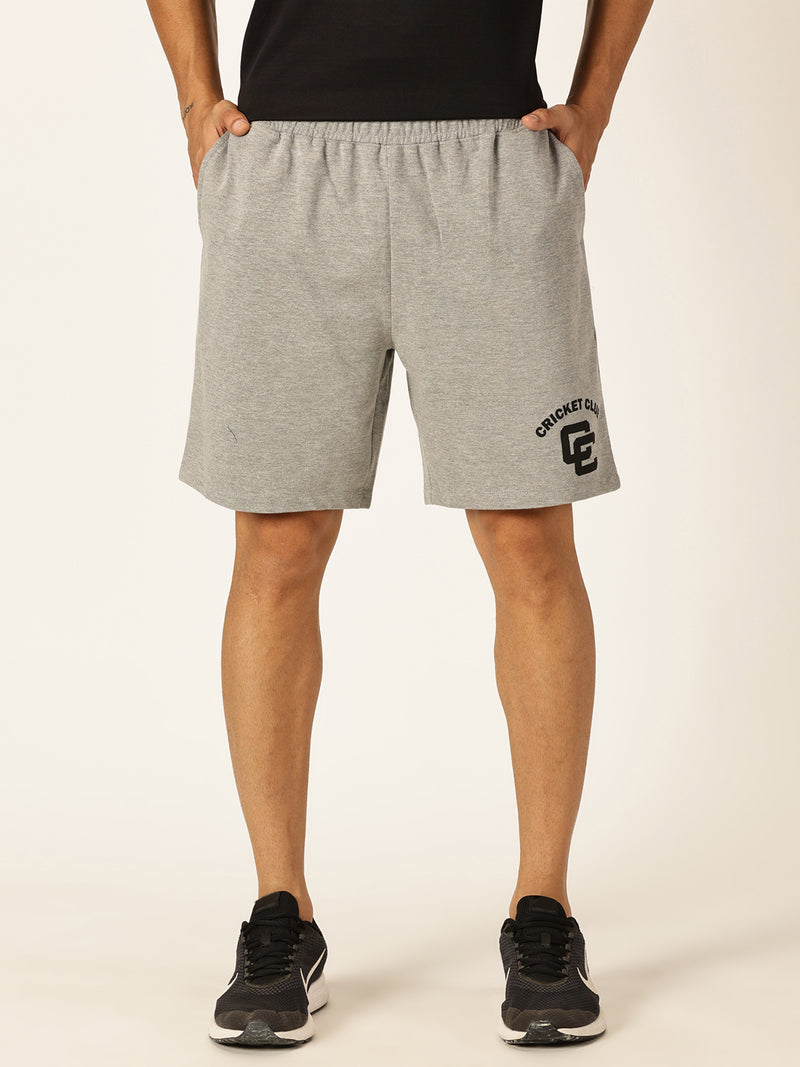 Thomas Scott Men Grey Melange Regular Fit Mid-Rise Solid 2 Pockets Knitted Shorts