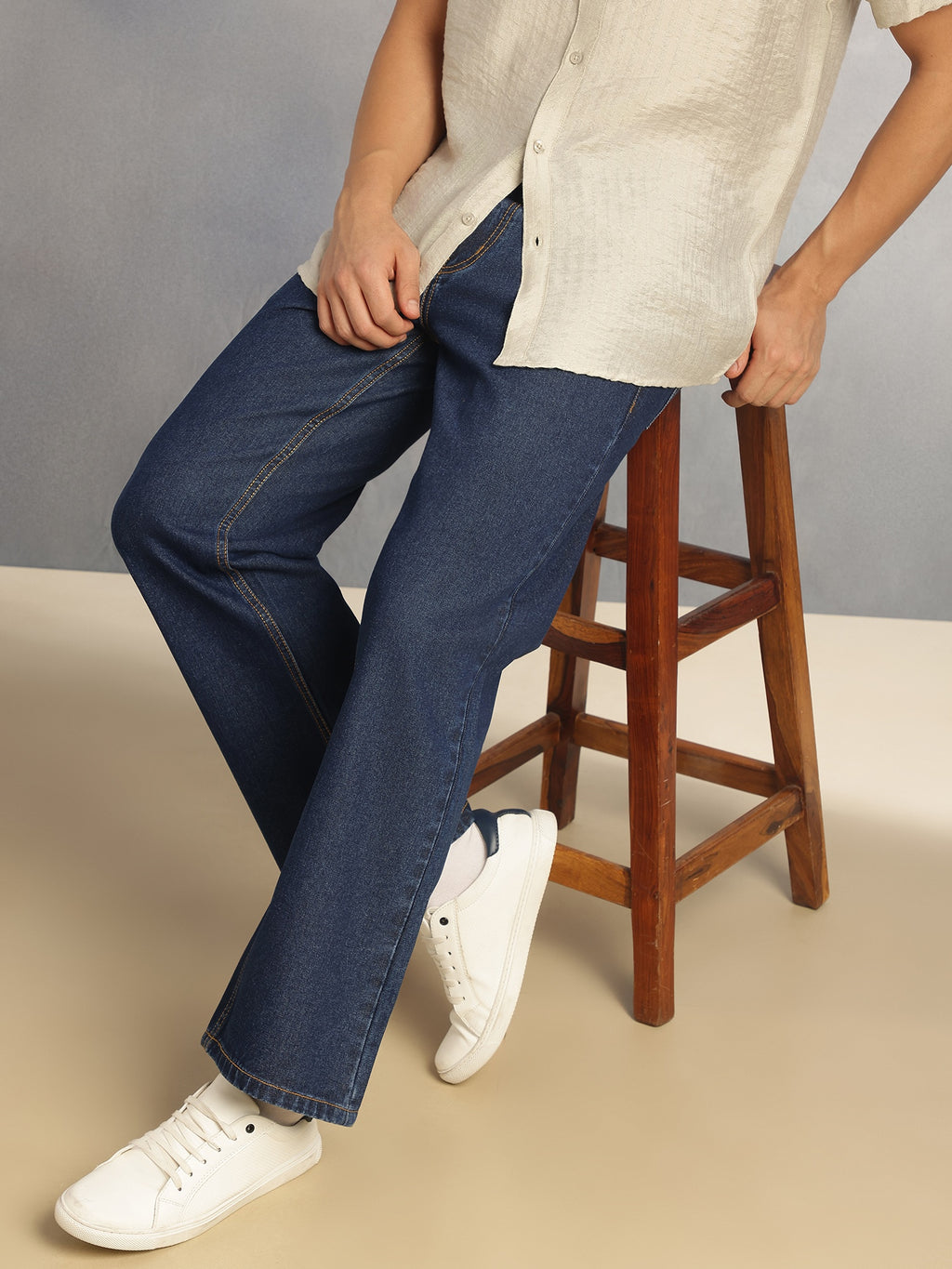Thomas Scott Men Dark Blue Mid-Rise Baggy Fit No Fade Clean Look 100% Cotton Non Stretchable Jeans