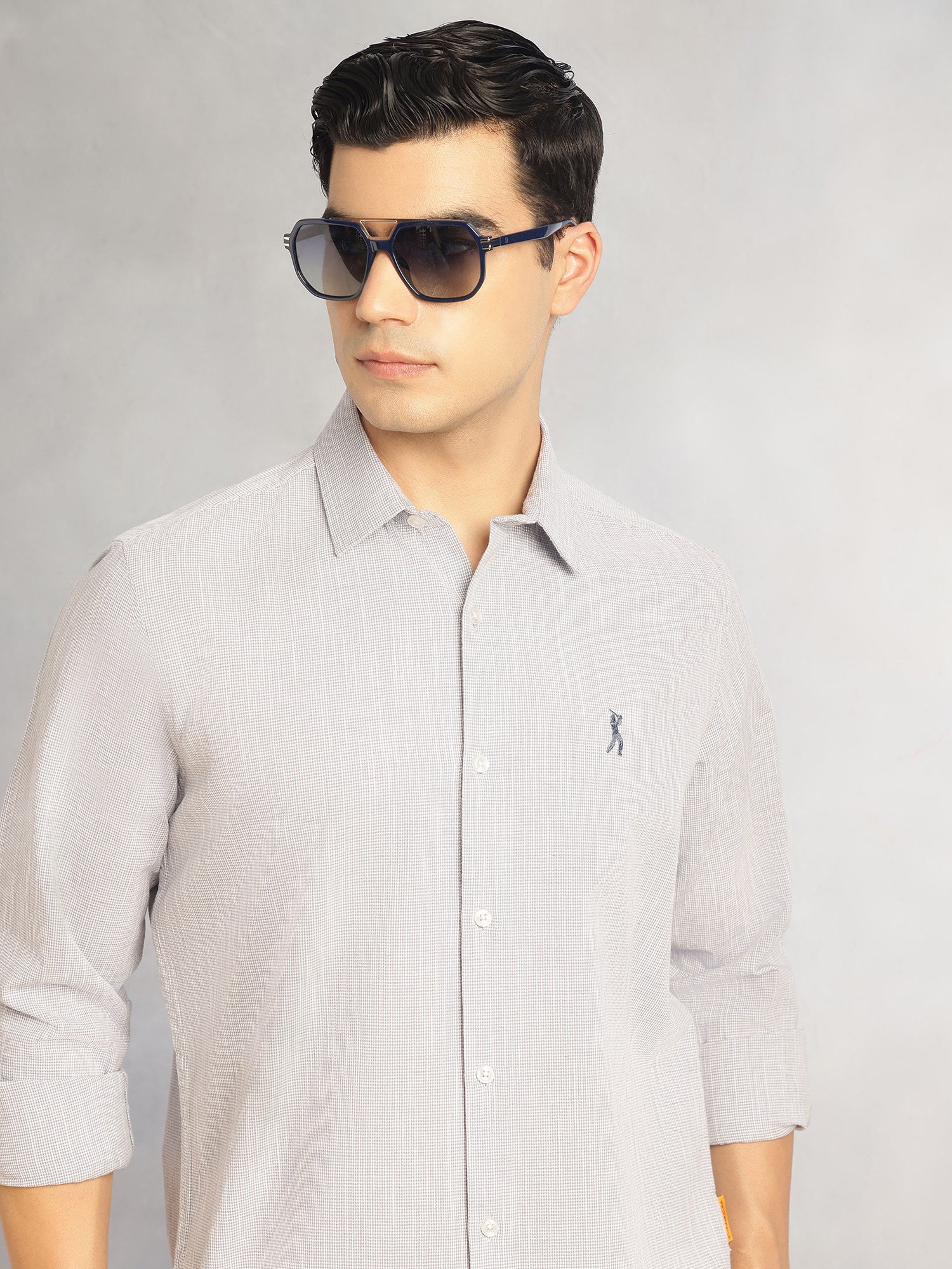 Thomas Scott Men Grey Cricket Club Collection Slim Fit Long Sleeves Spread Collar Pinstripes Cotton Linen Casual Shirt